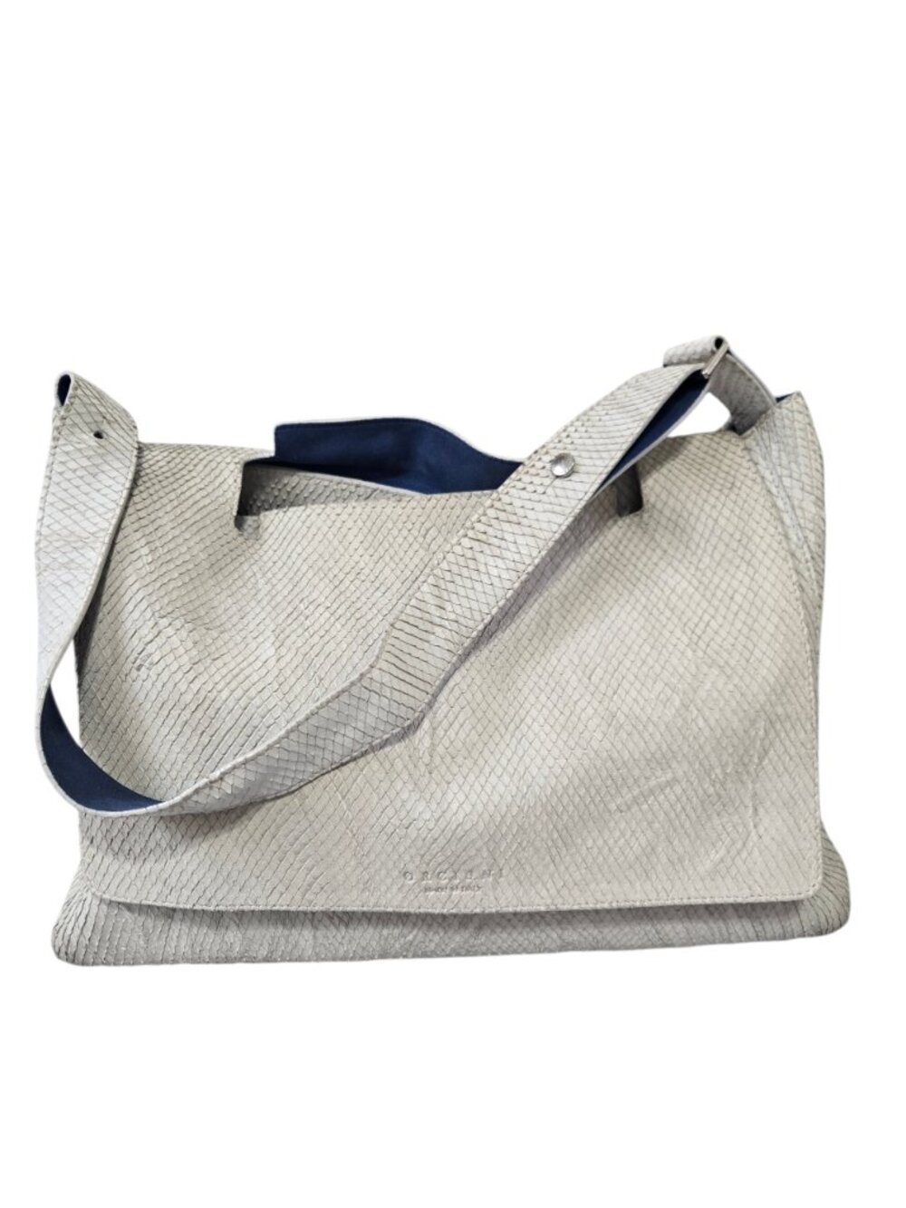 Orciani snake effect genuine leather hobo light grey